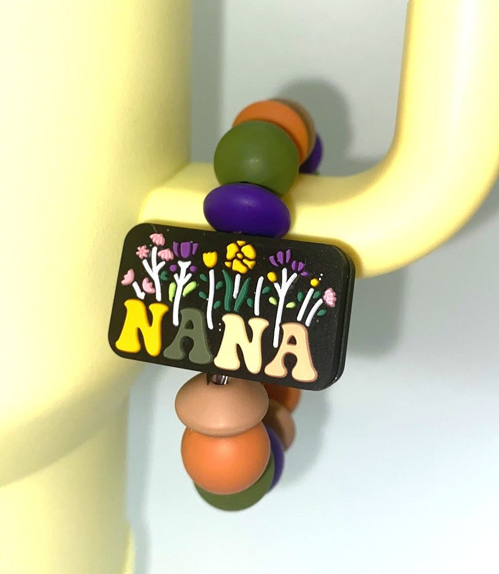 Nana Flowers Rectangle Stanley Tumbler Cup Handle Charm