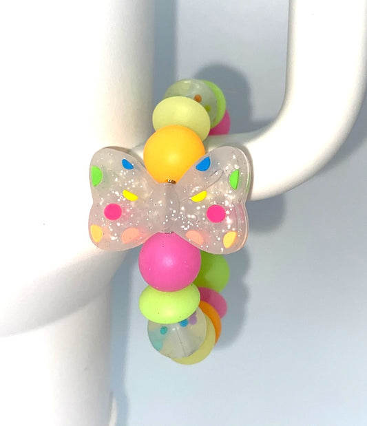 Neon Polka Dot Glitter Bow Stanley Tumbler Cup Handle Charm