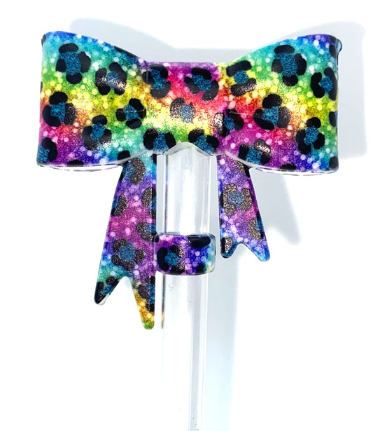Colorful Neon LF Leopard Print Bow Straw Topper