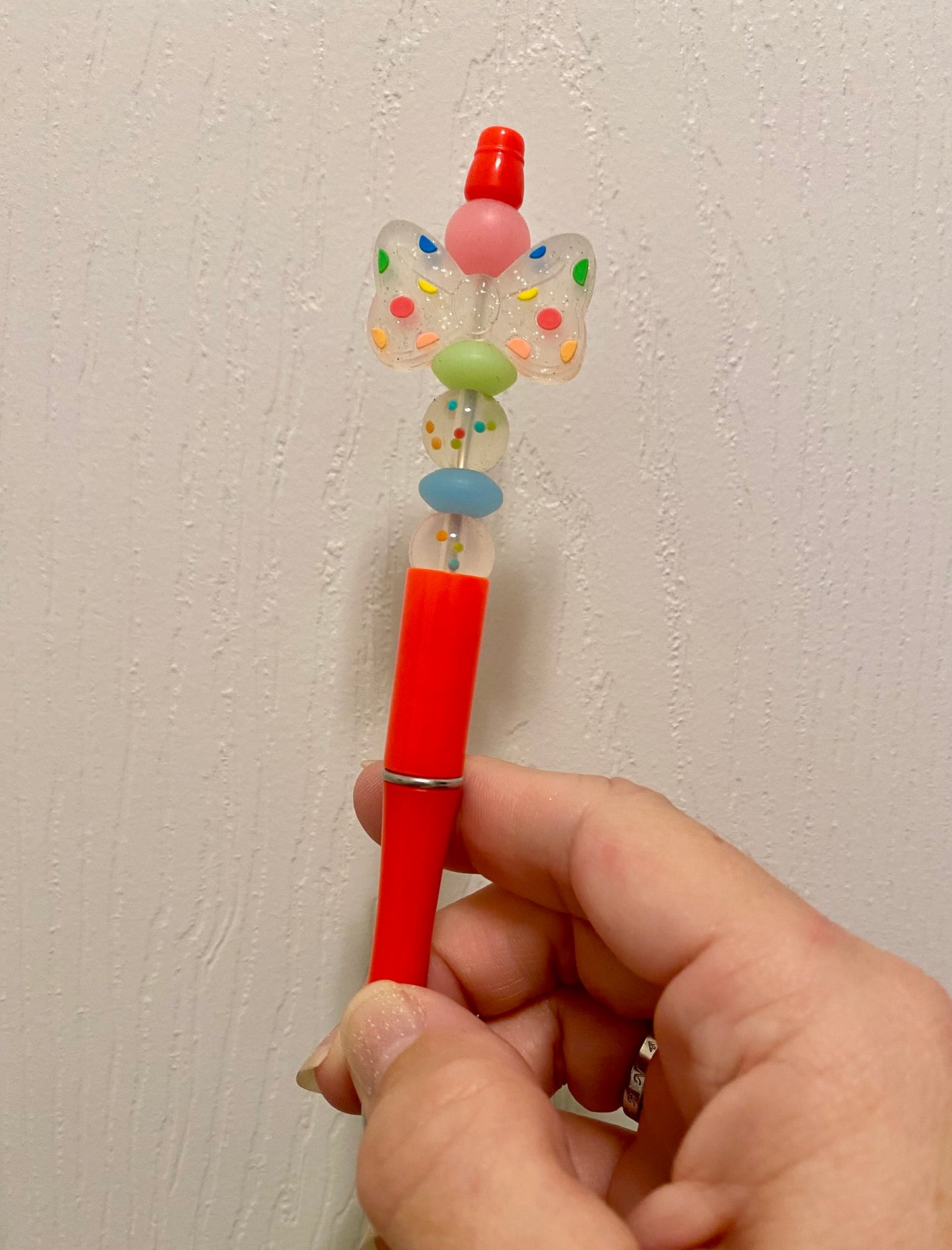 Neon Polka Dot Glitter Bow Beaded Pen