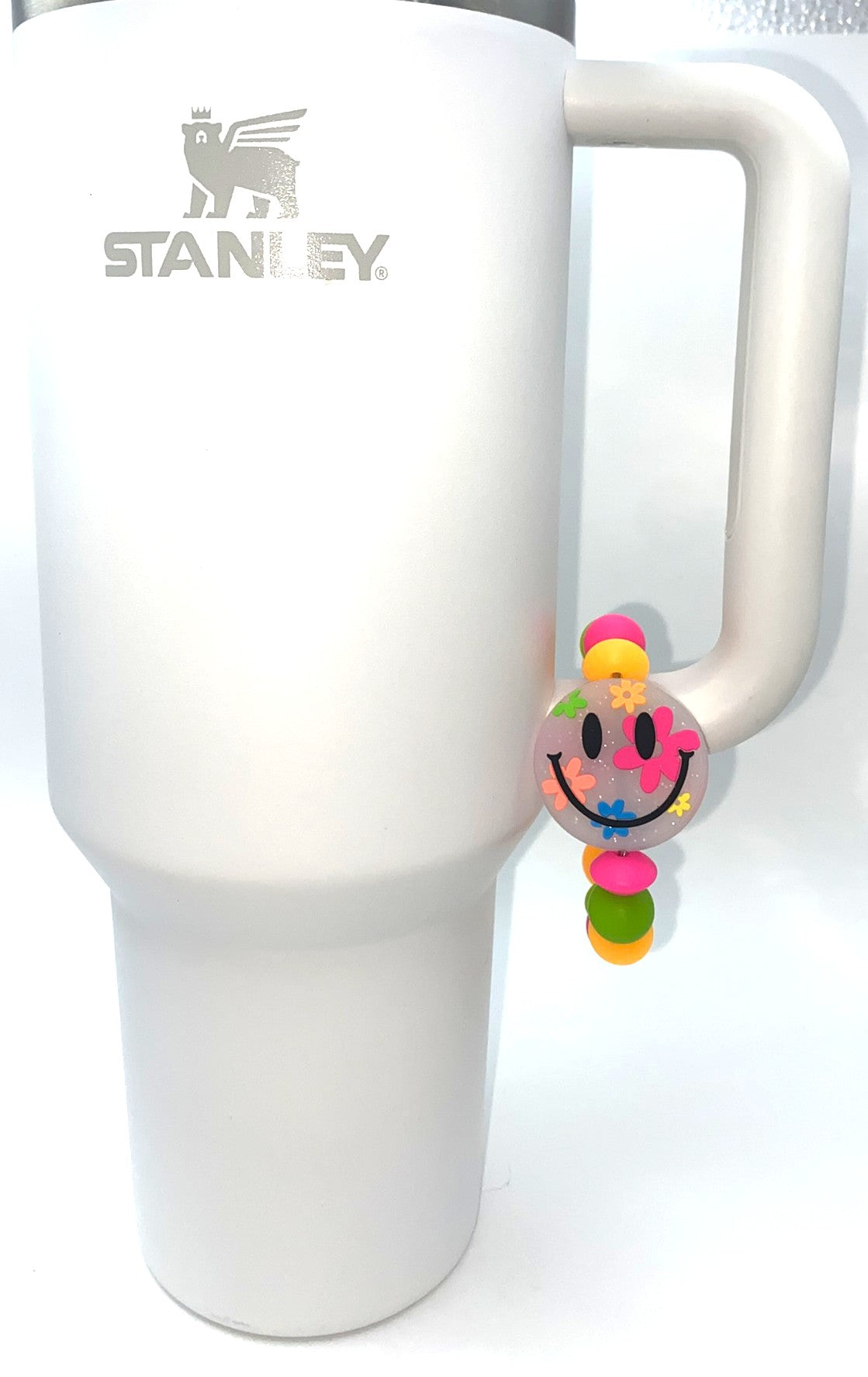 Neon Daisies Smiley Face Glitter Stanley Tumbler Cup Handle Charm