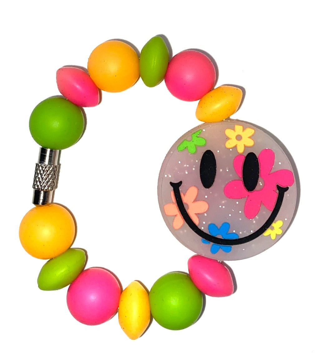 Neon Daisies Smiley Face Glitter Stanley Tumbler Cup Handle Charm
