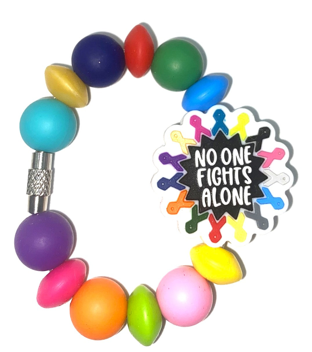 No One Fights Alone Cancer Ribbons Awareness Stanley Tumbler Cup Handle Charm