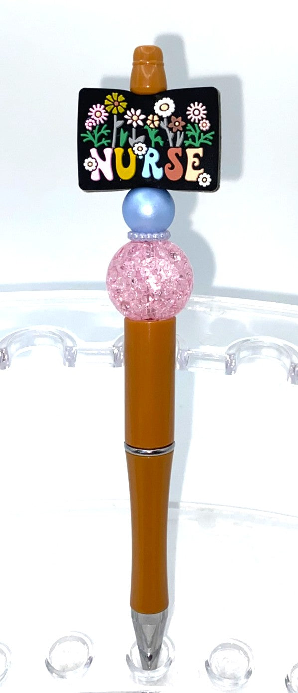 Nurse Floral Rectangle Beaded Pen