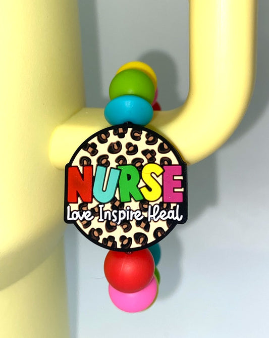 Nurse Colorful Leopard Print Circle Stanley Tumbler Cup Handle Charm