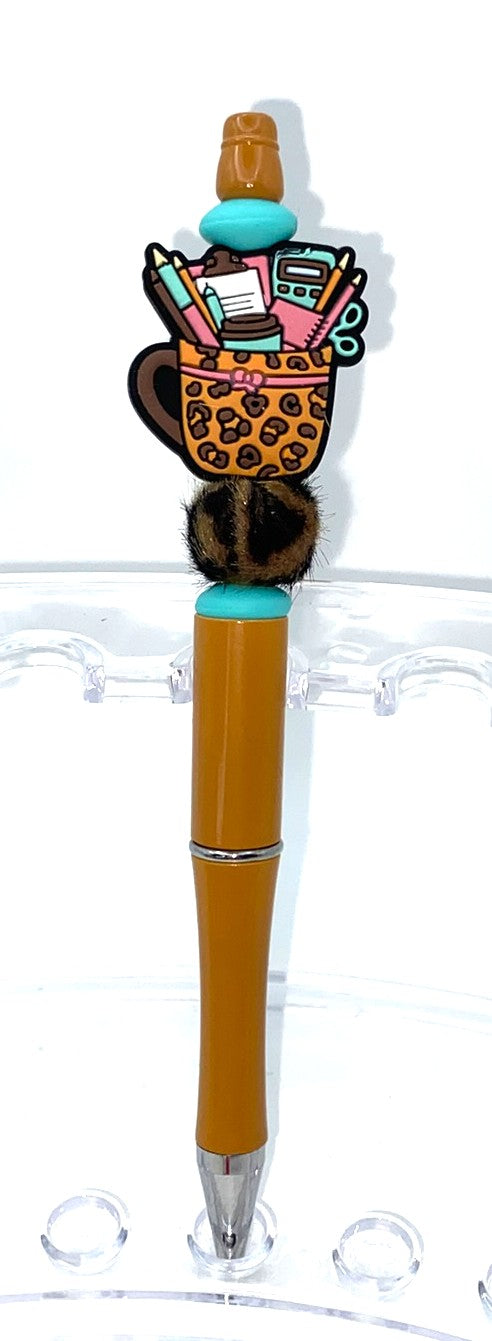 Office Life Leopard Cup Beaded Pen