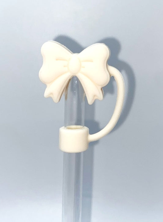 Off White Cream Coquette Bow 3D Straw Topper