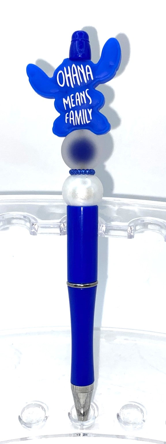 Ohana Means Family Blue Alien Beaded Pen