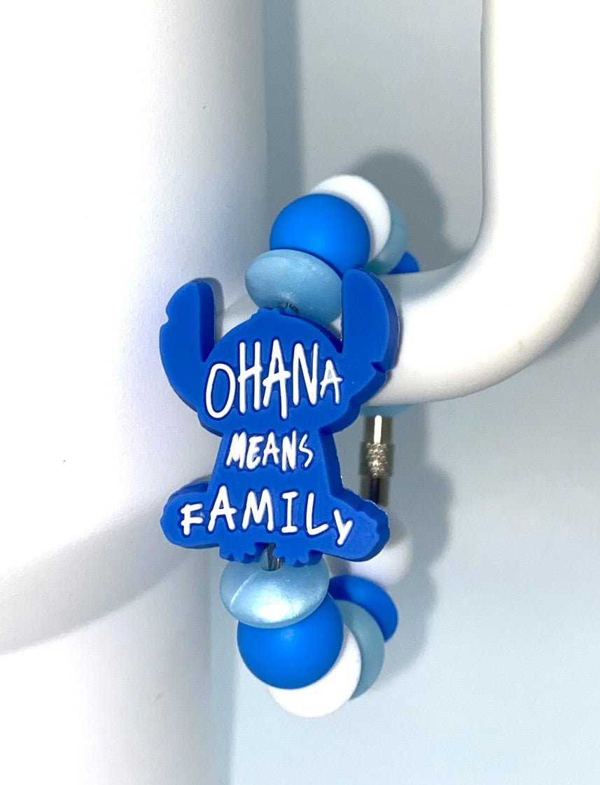 Ohana Means Family Blue Alien Stanley Tumbler Cup Handle Charm