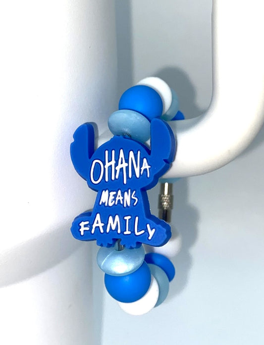 Ohana Means Family Blue Alien Stanley Tumbler Cup Handle Charm