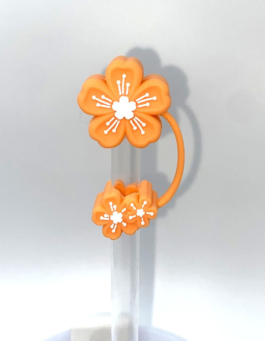 Orange Sakura Cherry Blossom Flower 3D Straw Topper