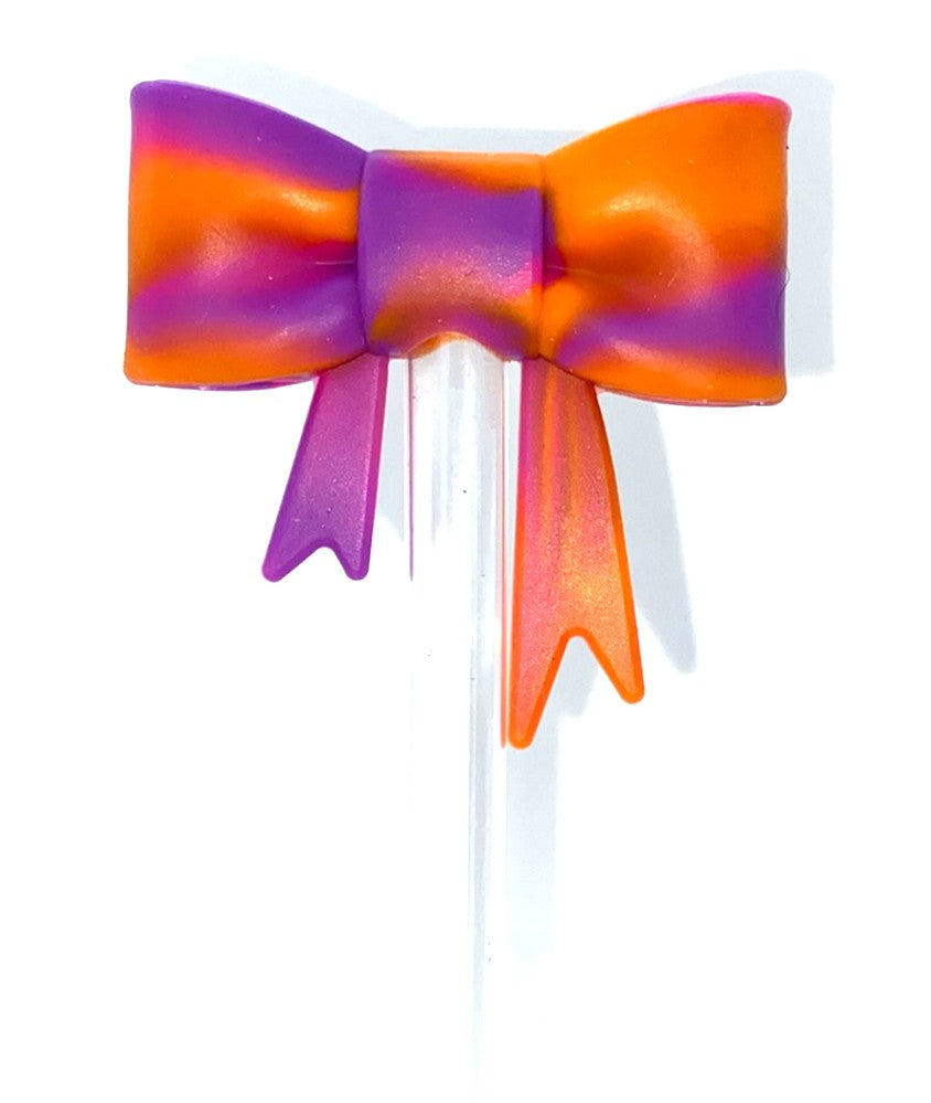 Orange Pink & Purple Swirl Bow Straw Topper