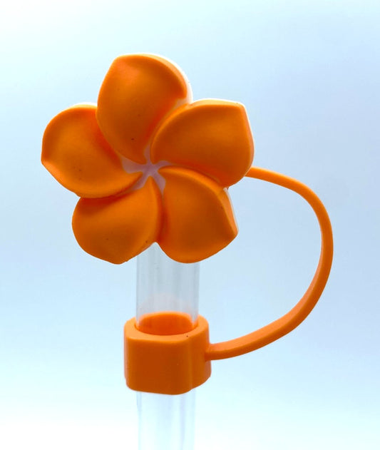 Orange Plumeria Flower 3D Straw Topper