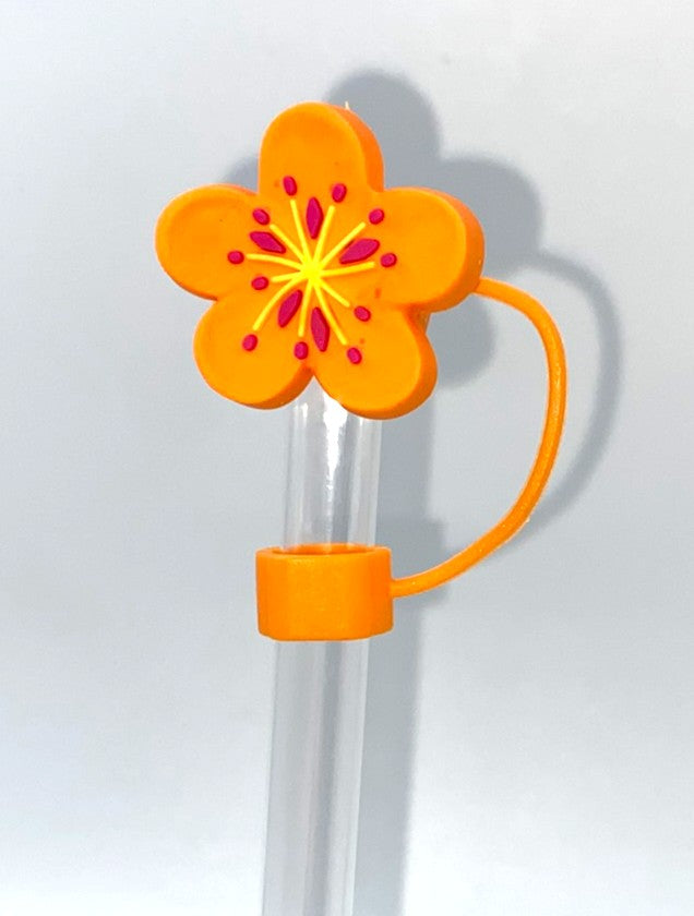 Orange w/Yellow & Pink Plumeria Flower 3D Straw Topper