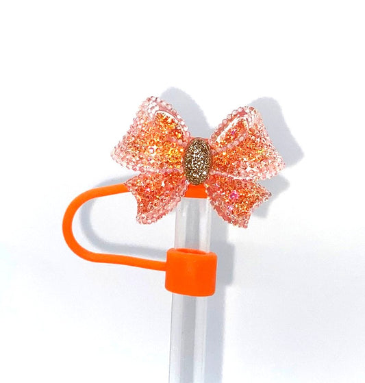 Orange Sparkly Resin Bow Straw Topper