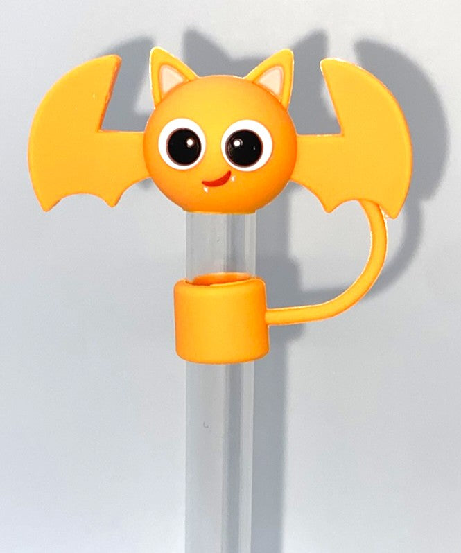 Orange Cute Bat 3D Straw Topper