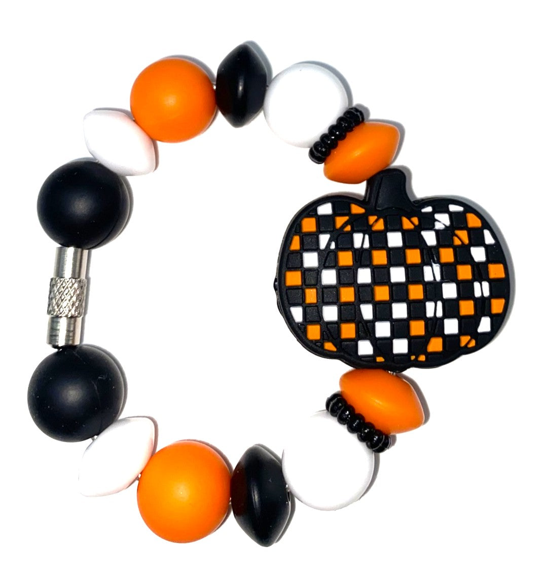 Orange, Black & White Checkered Pumpkin Stanley Tumbler Cup Handle Charm