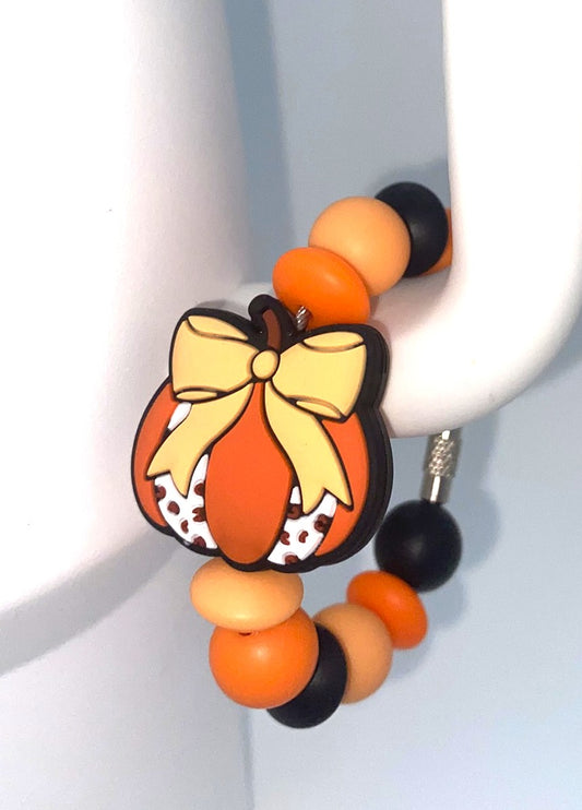Orange Coquette Bow Cow Pumpkin Stanley Tumbler Cup Handle Charm