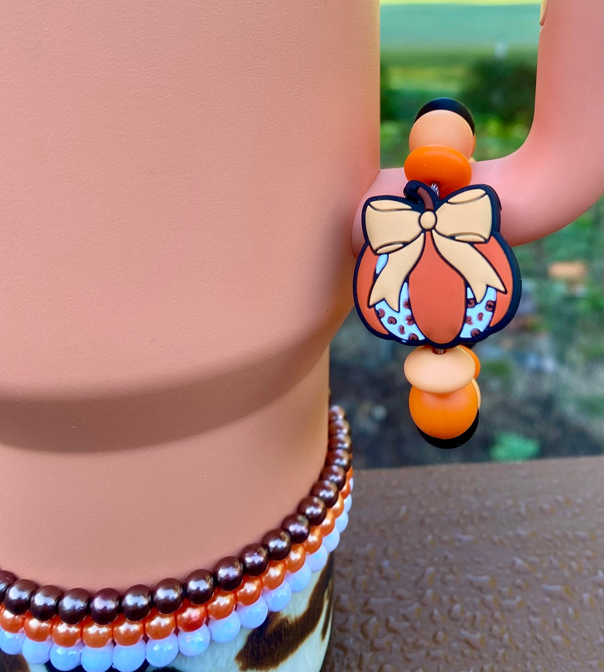 Orange Coquette Bow Cow Pumpkin Stanley Tumbler Cup Handle Charm