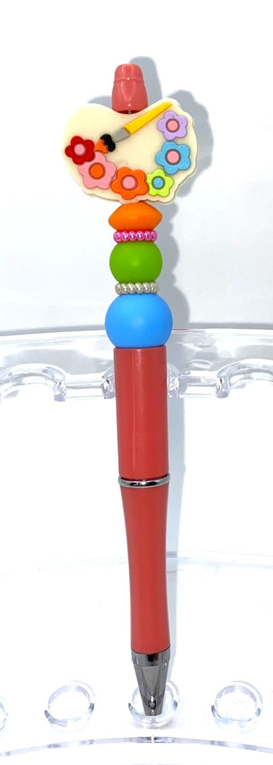 Artist Paint Palette Flowers Beaded Pen