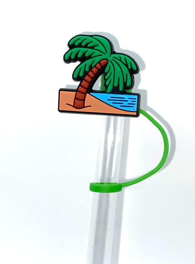Palm Tree on Beach Straw Topper