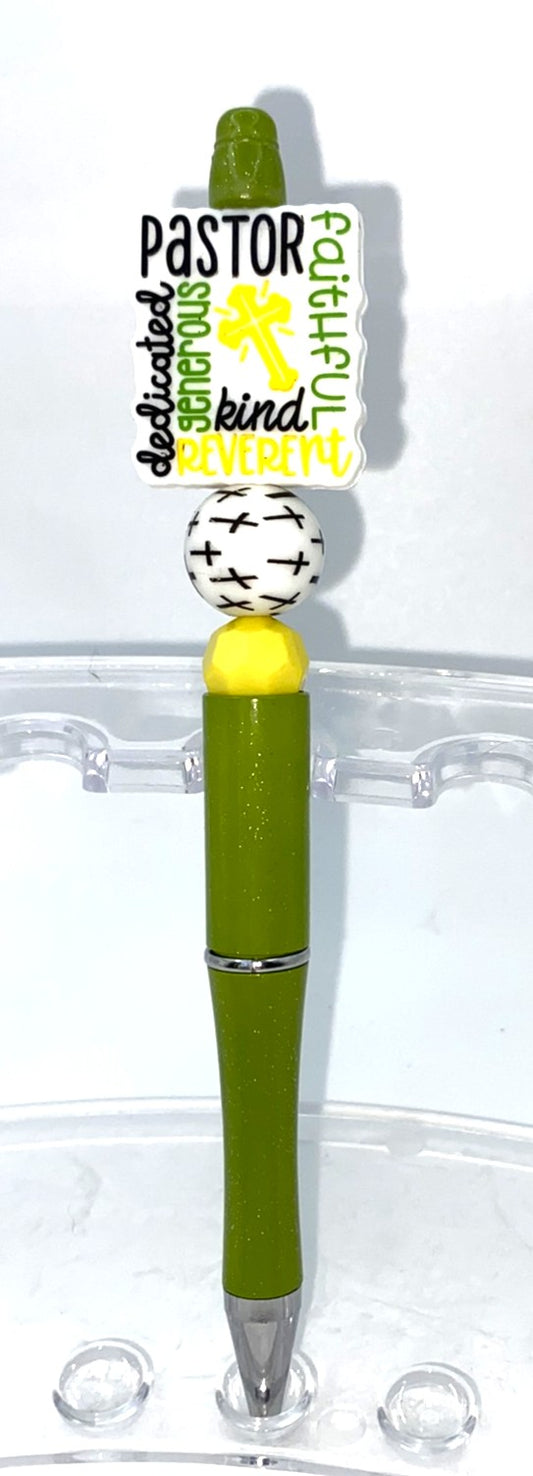 Pastor Dedicated Generous Faithful Kind Reverent Beaded Pen