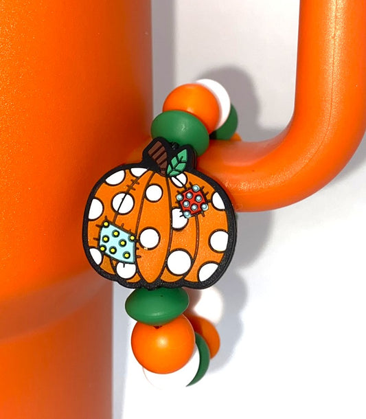 Patchwork Polka Dot Pumpkin Fall Stanley Tumbler Cup Handle Charm