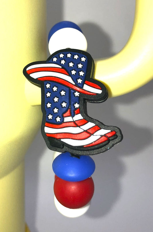 Patriotic Flag Cowboy Boots and Hat Stanley Tumbler Cup Handle Charm