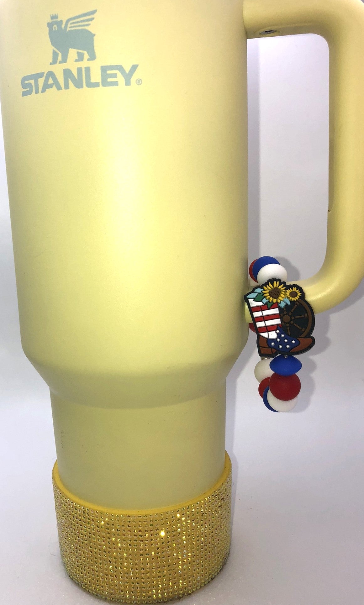 Patriotic Cowboy Boot w/Sunflowers and Wagon Wheel Stanley Tumbler Cup Handle Charm