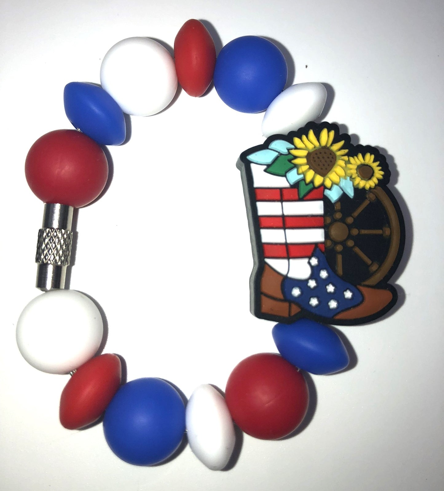 Patriotic Cowboy Boot w/Sunflowers and Wagon Wheel Stanley Tumbler Cup Handle Charm