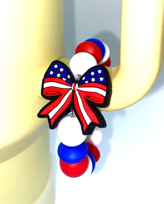 Patriotic Coquette Bow Stanley Tumbler Cup Handle Charm