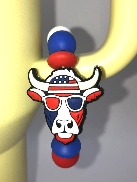 Patriotic Cow w/Sunglasses Stanley Tumbler Cup Handle Charm