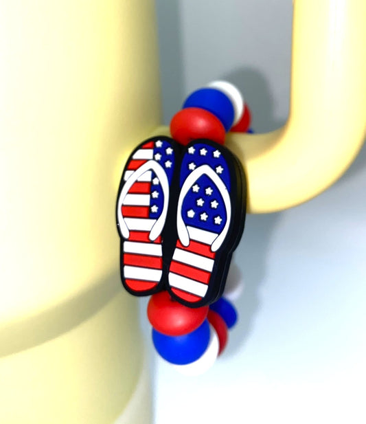 Patriotic Flip Flops Flag Stanley Tumbler Cup Handle Charm
