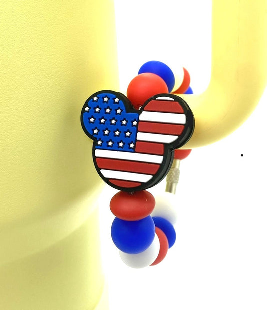 Magical Mouse Ears Boy Patriotic American Flag Stanley Tumbler Cup Handle Charm