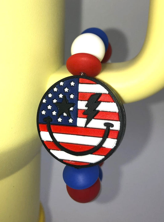 Patriotic Smiley Face Stanley Tumbler Cup Handle Charm