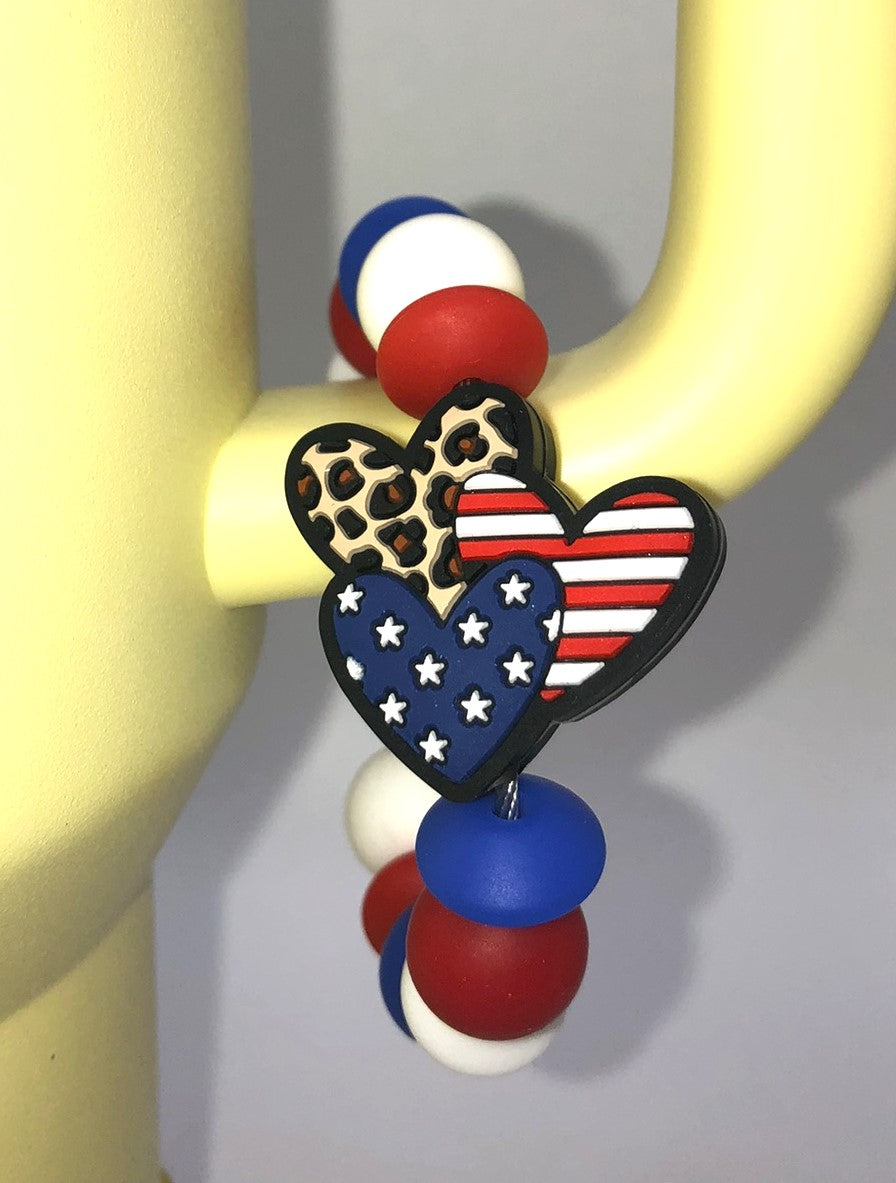 Patriotic Triple Hearts Stanley Tumbler Cup Handle Charm