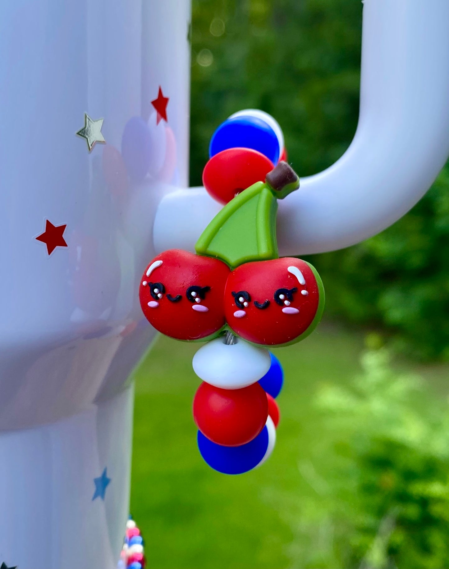 Smiling Cherries Patriotic 3D Stanley Tumbler Cup Handle Charm