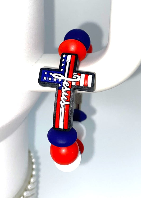 Patriotic Cross Jesus Stanley Tumbler Cup Handle Charm