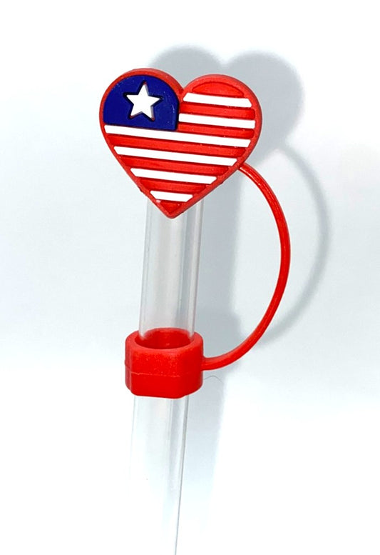 Patriotic Flag Heart Straw Topper