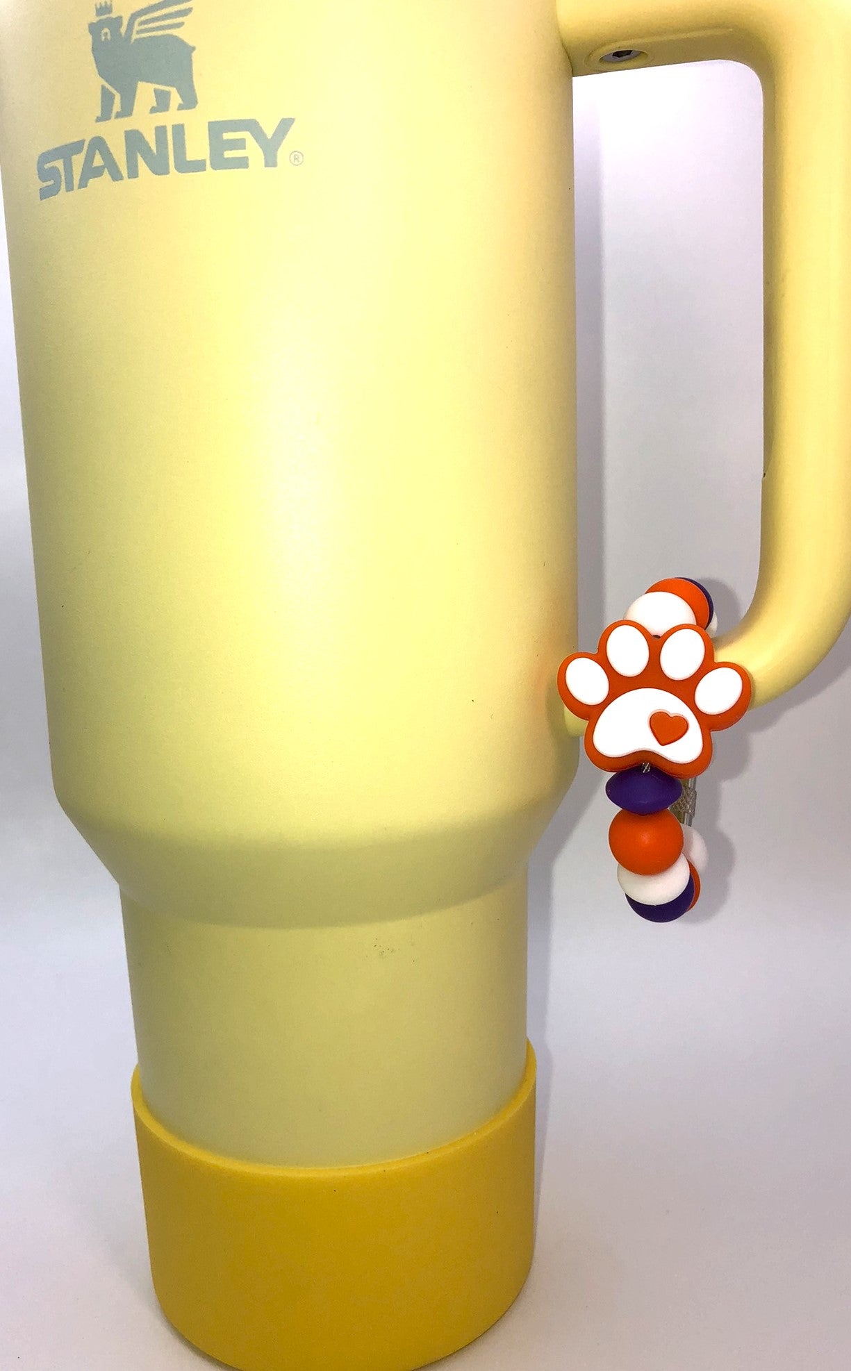 College Football Clemson Orange Tiger Paw w/Heart Stanley Tumbler Cup Handle Charm