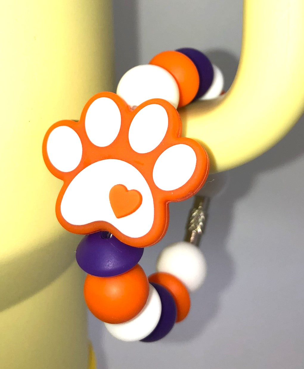 College Football Clemson Orange Tiger Paw w/Heart Stanley Tumbler Cup Handle Charm