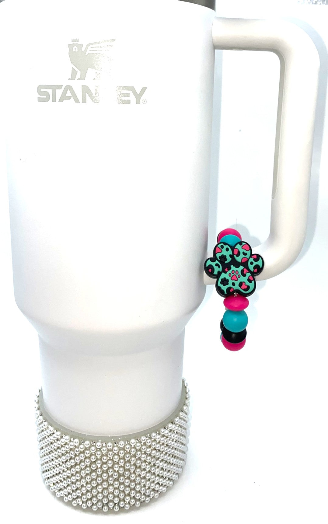 Teal Leopard Dog Paw Print Stanley Tumbler Cup Handle Charm