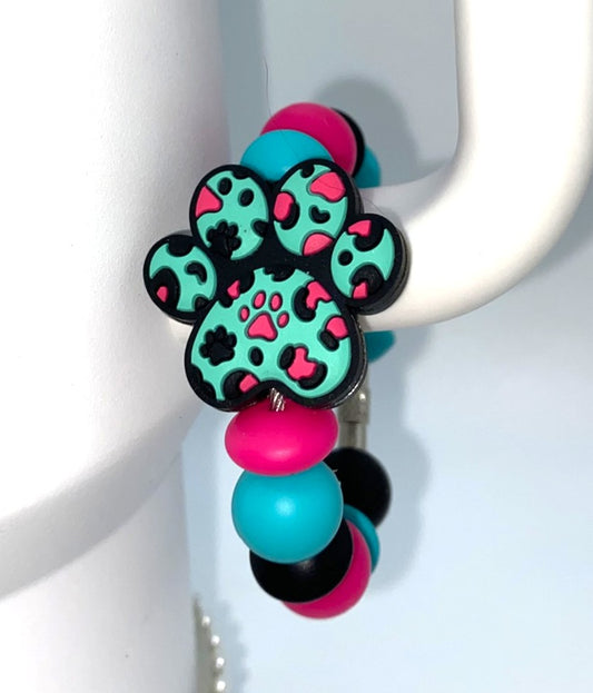 Teal Leopard Dog Paw Print Stanley Tumbler Cup Handle Charm