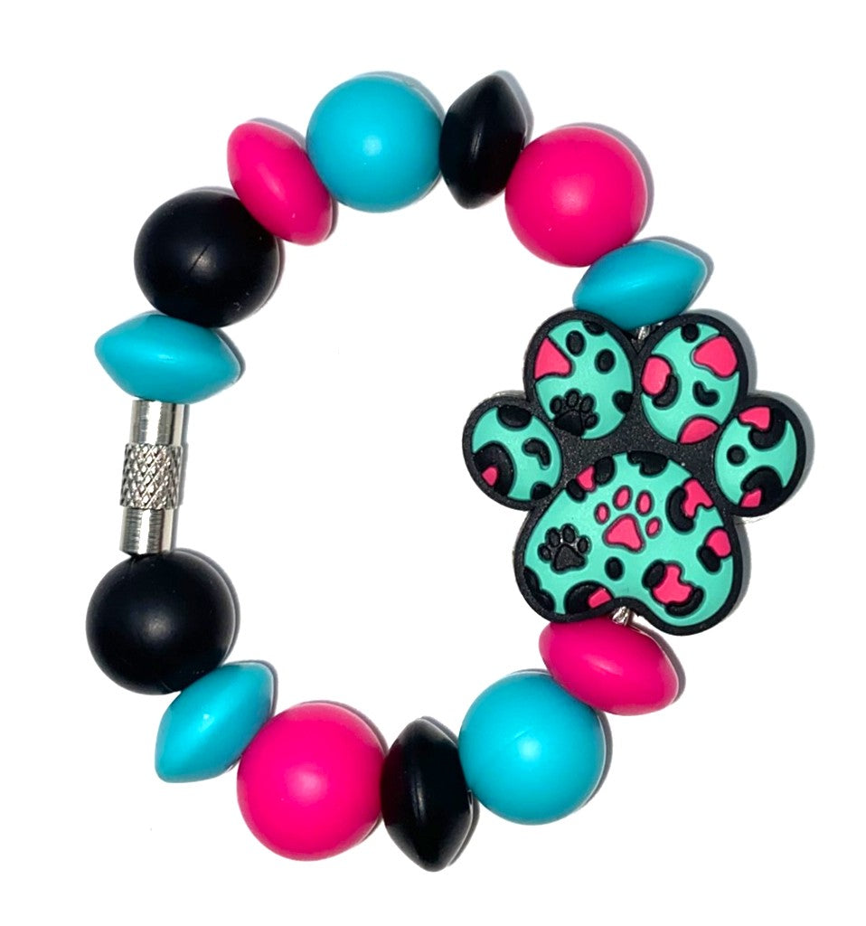 Teal Leopard Dog Paw Print Stanley Tumbler Cup Handle Charm