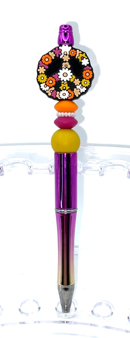 Peace Sign Flowers #2 Beaded Pen