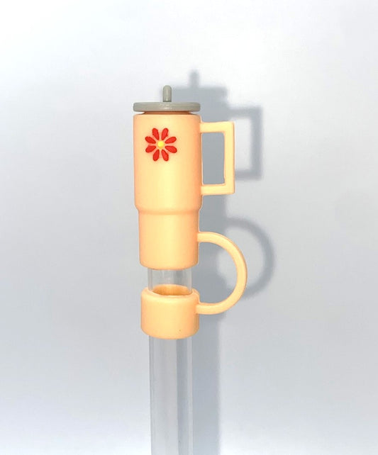 Tumbler 3D Peach w/Pink Flower Straw Topper