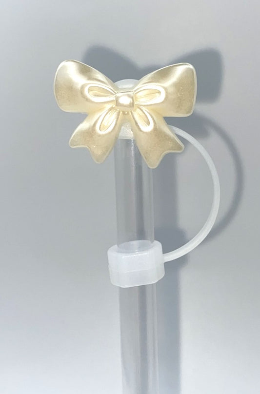 Pearly White Resin Bow Straw Topper
