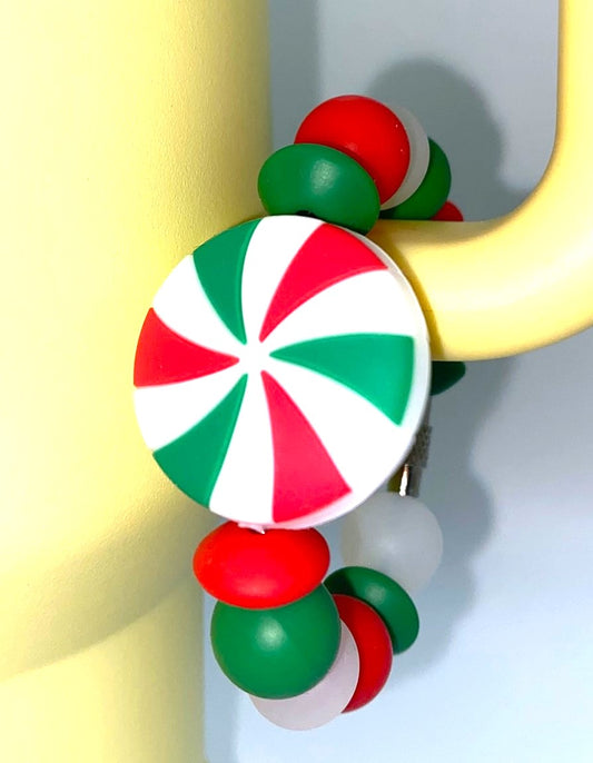 Peppermint Christmas Candy Red, Green & White Stanley Tumbler Cup Handle Charm