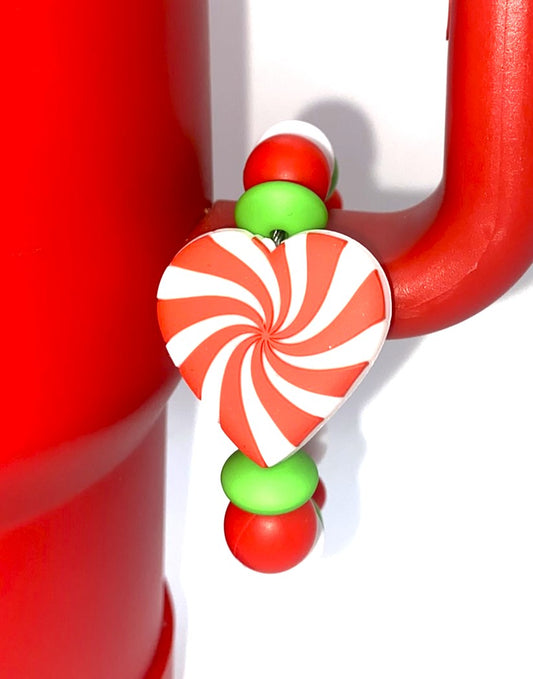 Peppermint Swirls Heart Stanley Tumbler Cup Handle Charm