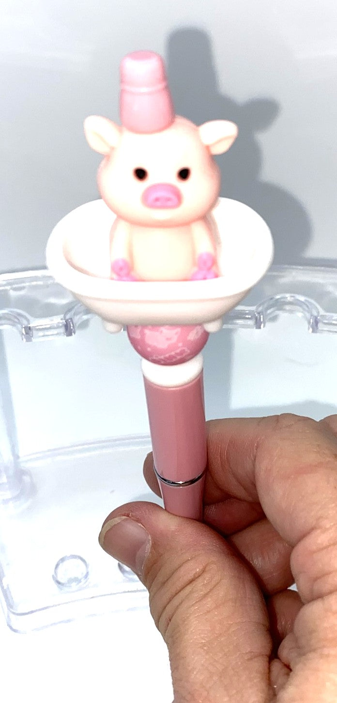 Pig in Bath Tub 3D Beaded Pen